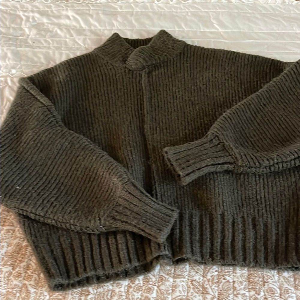 Zara Gray Cowl Neck Sweater with Ribbed Knit